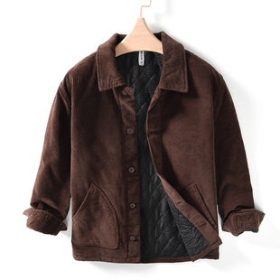 复古灯芯绒棉衣男秋冬季日系潮流翻领条绒宽松棉服外套商务休闲服