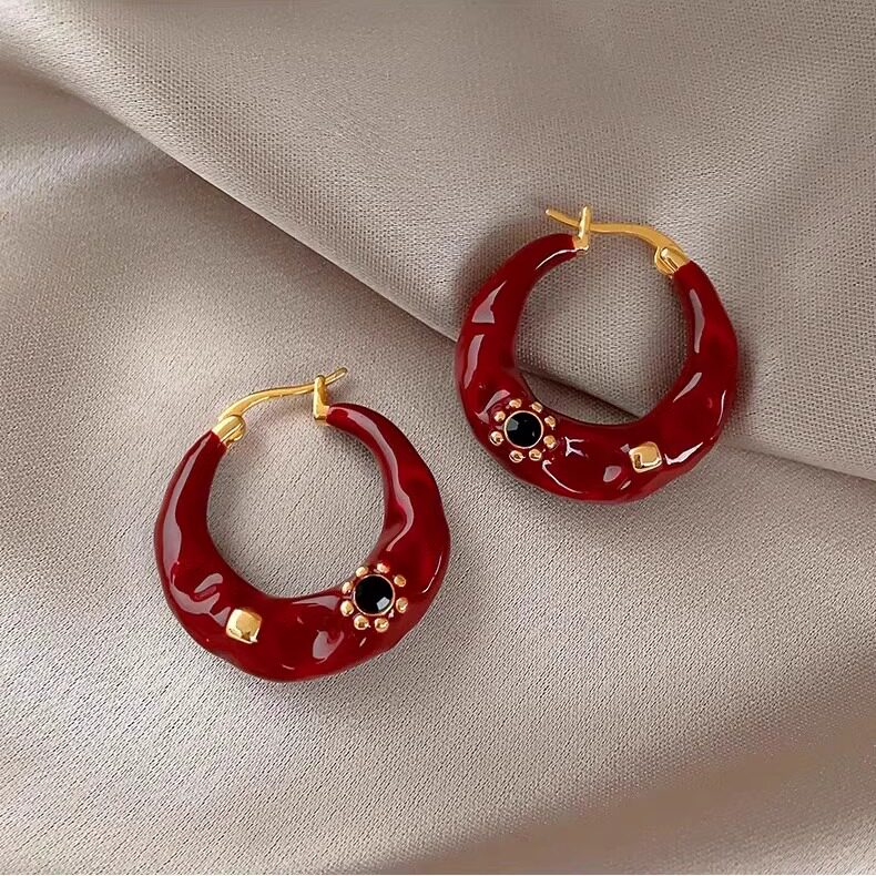 安可拉红滴釉珐琅耳环2024秋冬