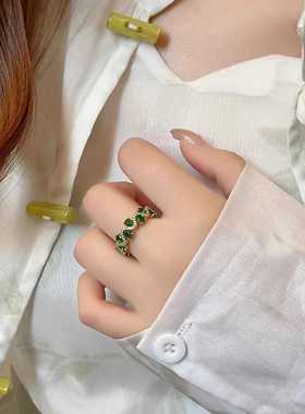 开口可调节祖母绿戒指轻奢
