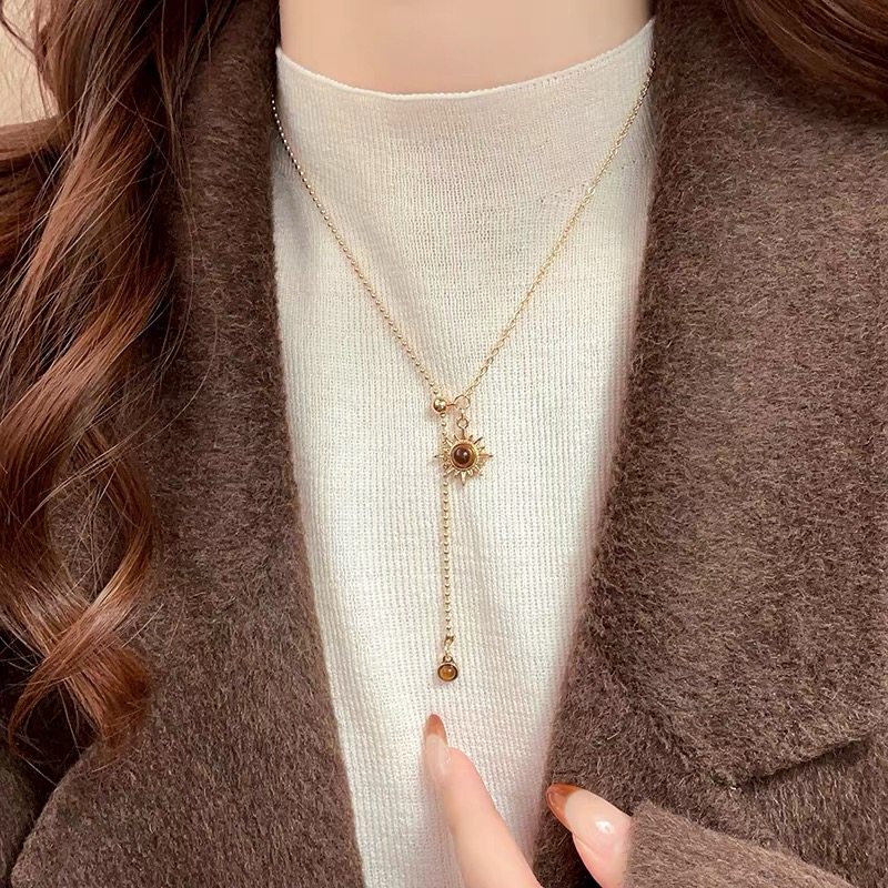 长款太阳花虎眼石项链女款2025新款精致轻奢时尚百搭锁骨链配饰品