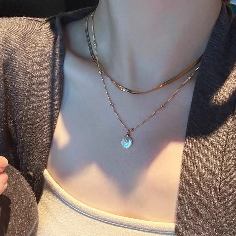 骄阳伴我冰白百何同款蛇骨链叠戴轻奢小众高级感巴洛克珍珠项链