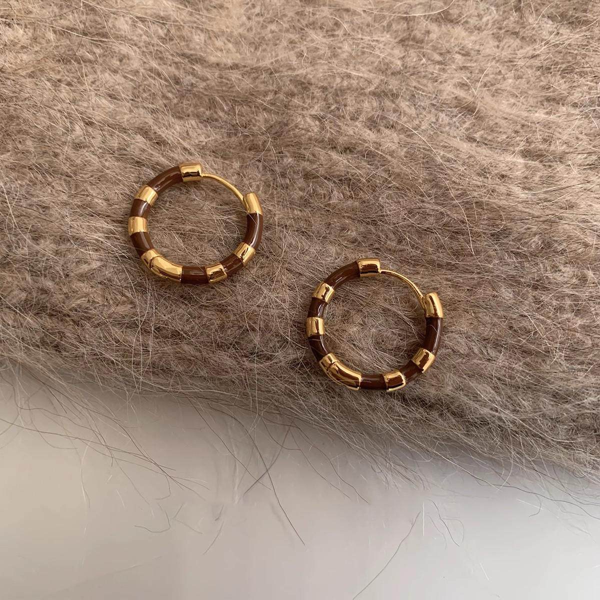 法式复古珐琅咖啡色秋冬耳环ins高级感美拉德耳扣女2024新款爆款