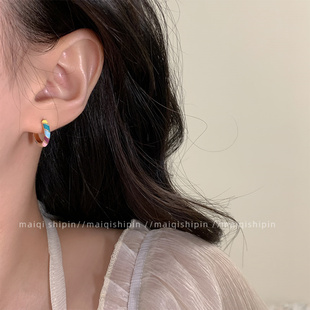 彩色港风独特气质耳环复古森系小众设计感轻奢高级耳钉女 2023新款