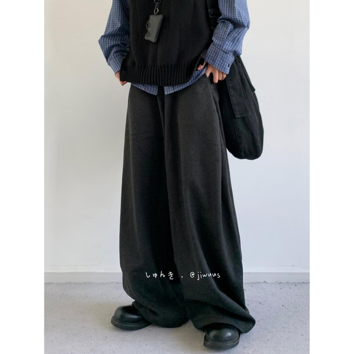 日系潮牌ins高街大码阔腿牛仔裤男女宽松垂感裤直筒松紧腰休闲裤