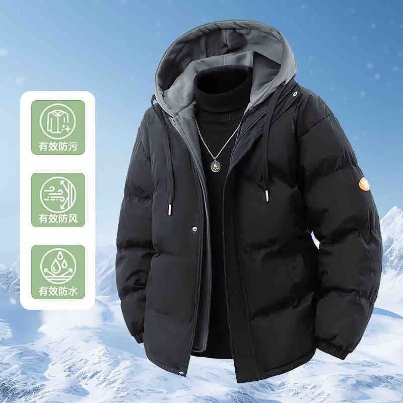 冲锋棉服外套男生冬季加绒加厚保暖棉服套装潮牌加绒牛仔裤三件套