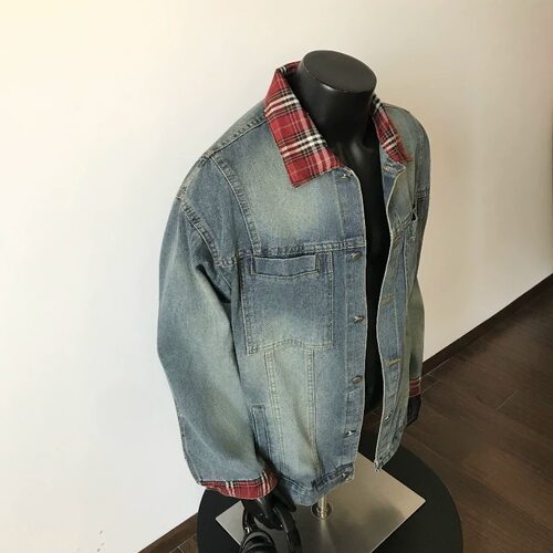 假两件拼接牛仔外套男款秋季美式复古翻领夹克高级感痞帅工装褂子