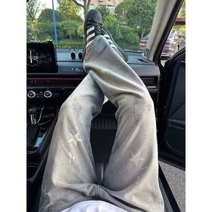 美式高街泼墨宽松牛仔裤男款夏季穿搭高级感2025修身显瘦直筒裤子