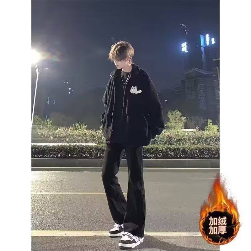 黑色牛仔裤男美式高街vibe风裤子男款秋冬款痞帅风弹力显瘦直筒裤