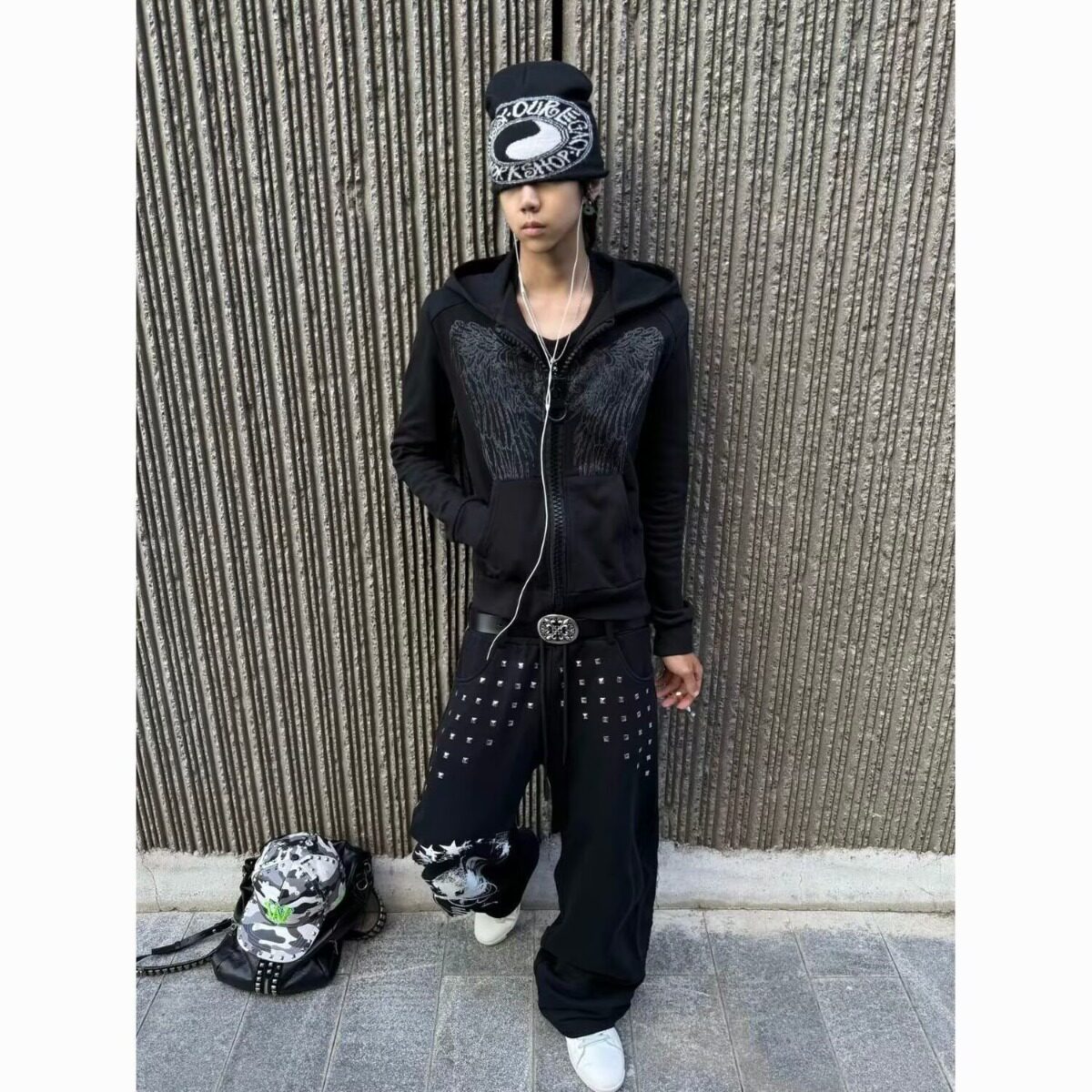 亚文化连帽卫衣男女早秋新款闪粉印花大拉链外套修身正肩上衣潮