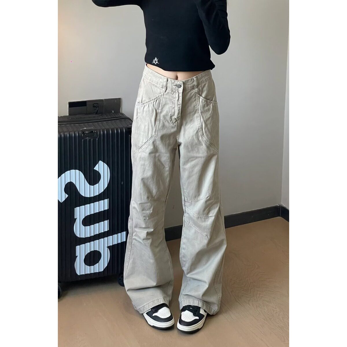 美式街头水洗做旧微喇牛仔裤男春秋直筒宽松欧美高街vibe风长裤子
