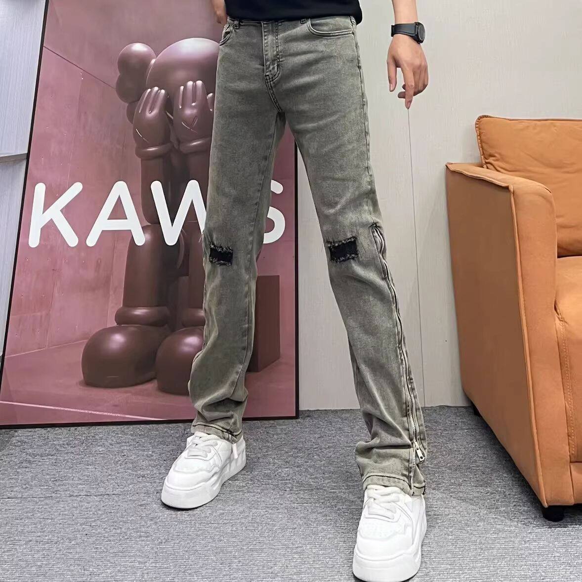 美式脏脏裤破洞牛仔裤男款水洗秋冬个性潮牌2026新款宽松直筒裤子