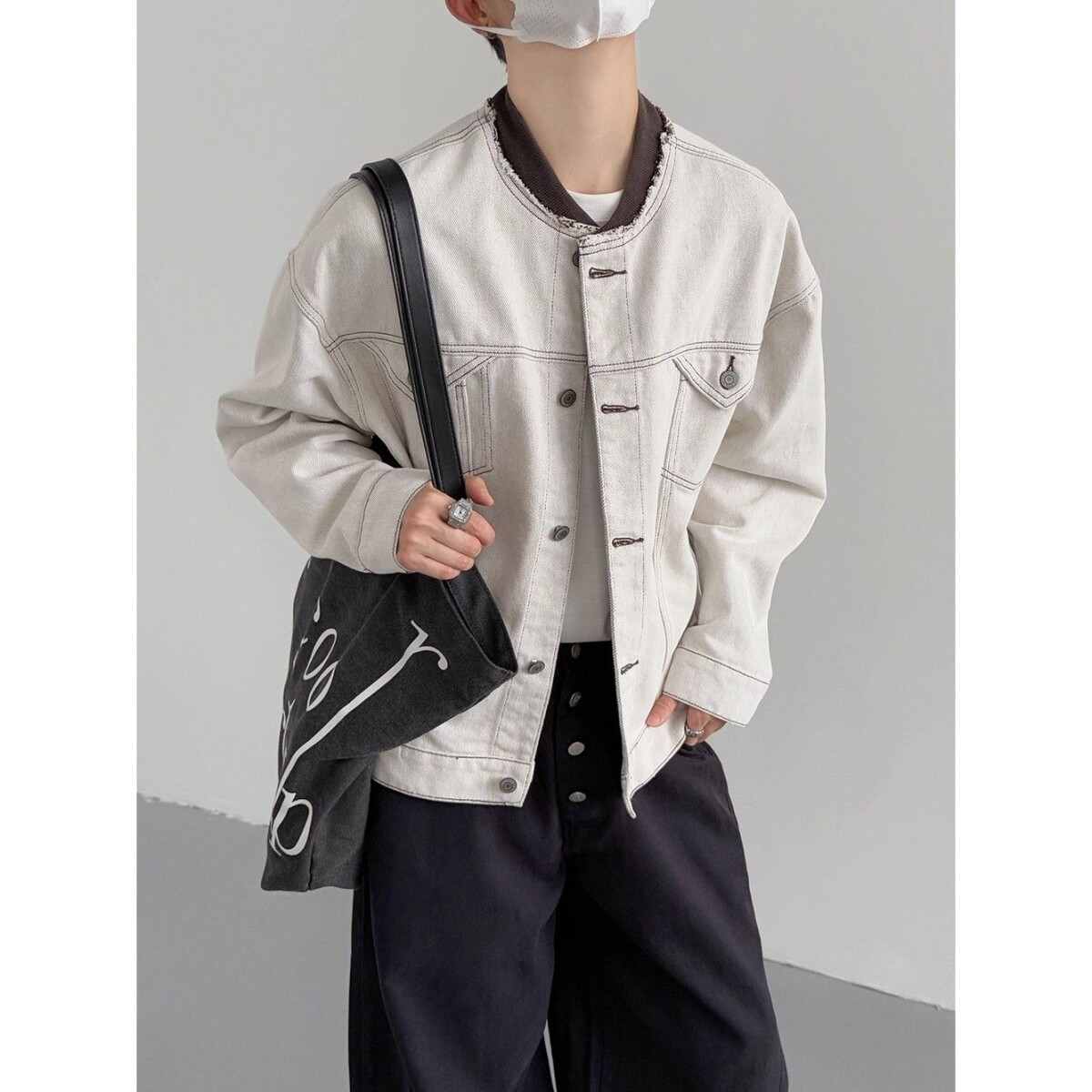 春秋韩版时髦复古工装飞行服牛仔夹克男士宽松做旧割破短款外套潮