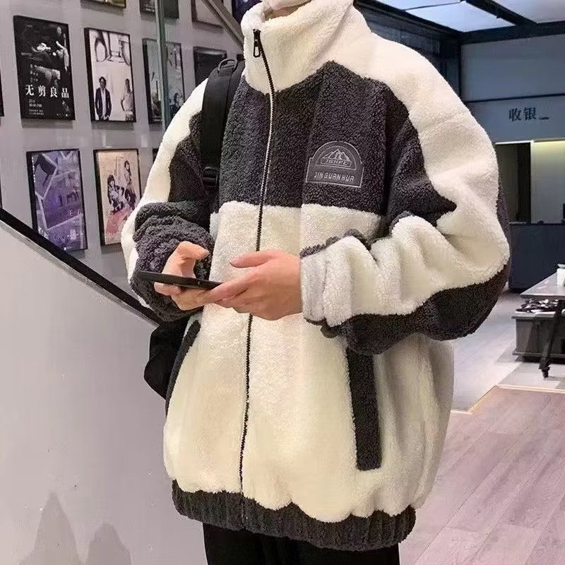 秋冬季羊羔绒毛棉衣男外套加绒加厚宽松棉袄男生韩版潮流冬装棉服