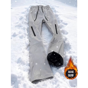 黑色加绒冲锋裤男款冬季东北防寒工装裤子防风防水户外登山滑雪裤