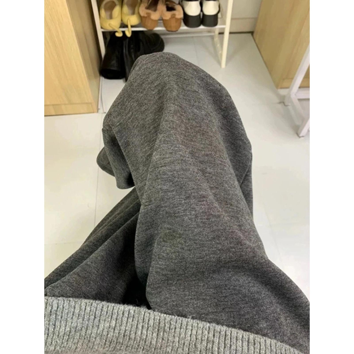 深灰色糯米卫裤男秋冬款垂感阔腿裤加绒加厚直筒运动裤子