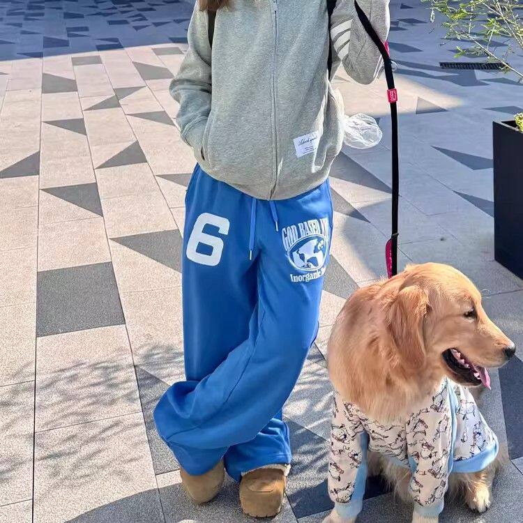 美式街头潮牌慵懒风宽松休闲阔腿裤男女街舞痞帅字母印花运动卫裤