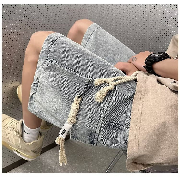 工装牛仔短裤男士夏季薄款潮牌休闲中裤男生宽松大码五分裤子男款