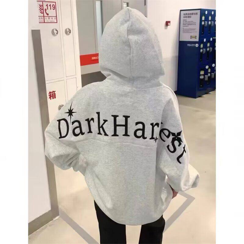 2026新款日系设计感刺绣拼接连帽卫衣男宽松套头小众高级上衣