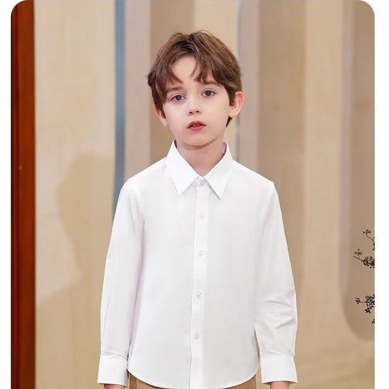 儿童白衬衫春夏款长袖男孩衬衣大小学生校班服演出服上衣女
