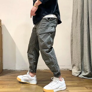 美式工装裤男束脚拼接迷彩裤春季ins潮牌小脚休闲裤个性超火痞帅