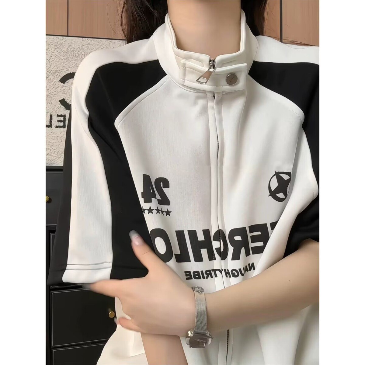 曼巴棉拉链开衫t恤男女2026夏季立领潮牌短袖衬衫撞色半袖外套