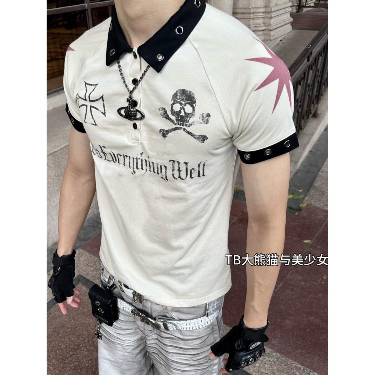 美式街头白色polo衫正肩短袖t恤女夏季修身显瘦y2k亚文化短款上衣