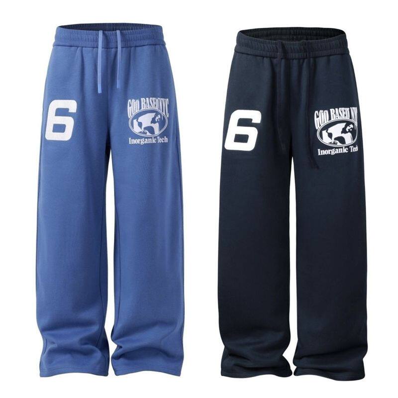 蓝色美式hiphop运动卫裤男款秋冬潮牌痞帅炸街裤子垂感直筒阔腿裤