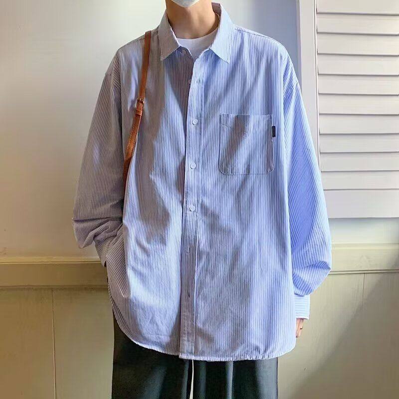 条纹衬衫男春季2026新款韩版长袖衬衣宽松高级感复古休闲外套