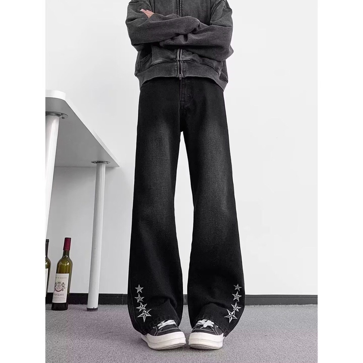 黑色弯刀微喇牛仔裤男春秋潮牌高腰提档裤子高级感修身显瘦直筒裤