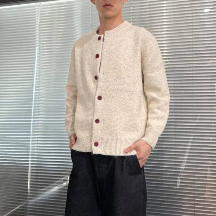 复古深棕色纽扣毛衣开衫男女秋季宽松高智感慵懒感针织衫休闲外套