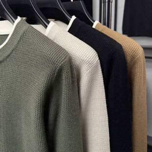 春秋季新款中年男士针织衫青少年装假两件羊毛衫宽松长袖毛衣