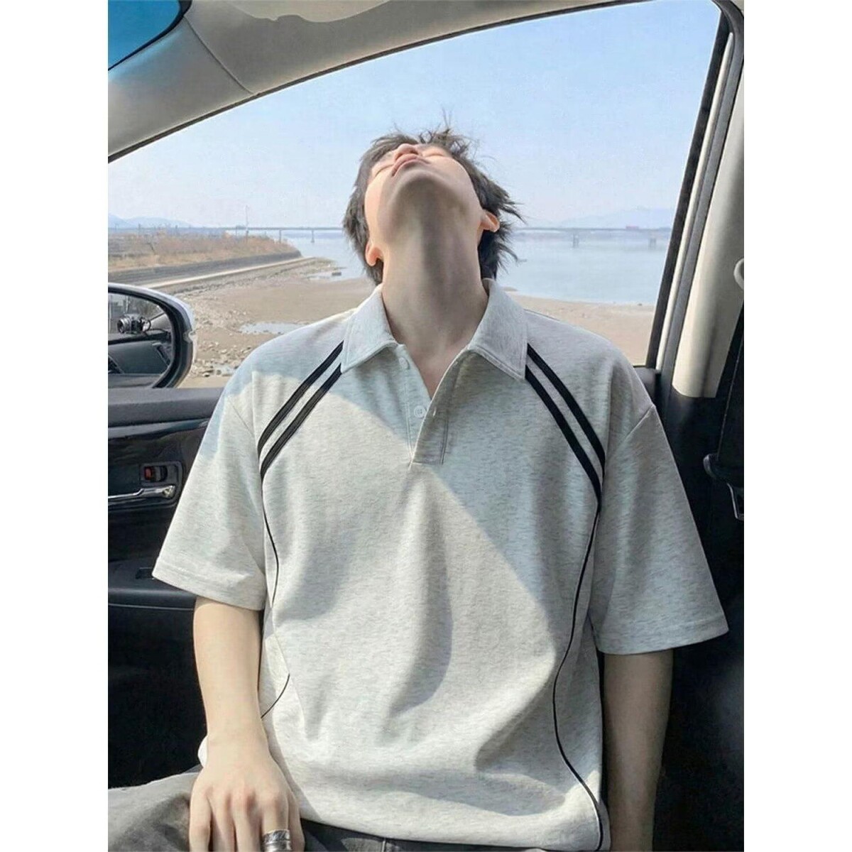 美式重磅高质量t恤短袖男生冬季高级感boxy短款polo衫正肩五分袖