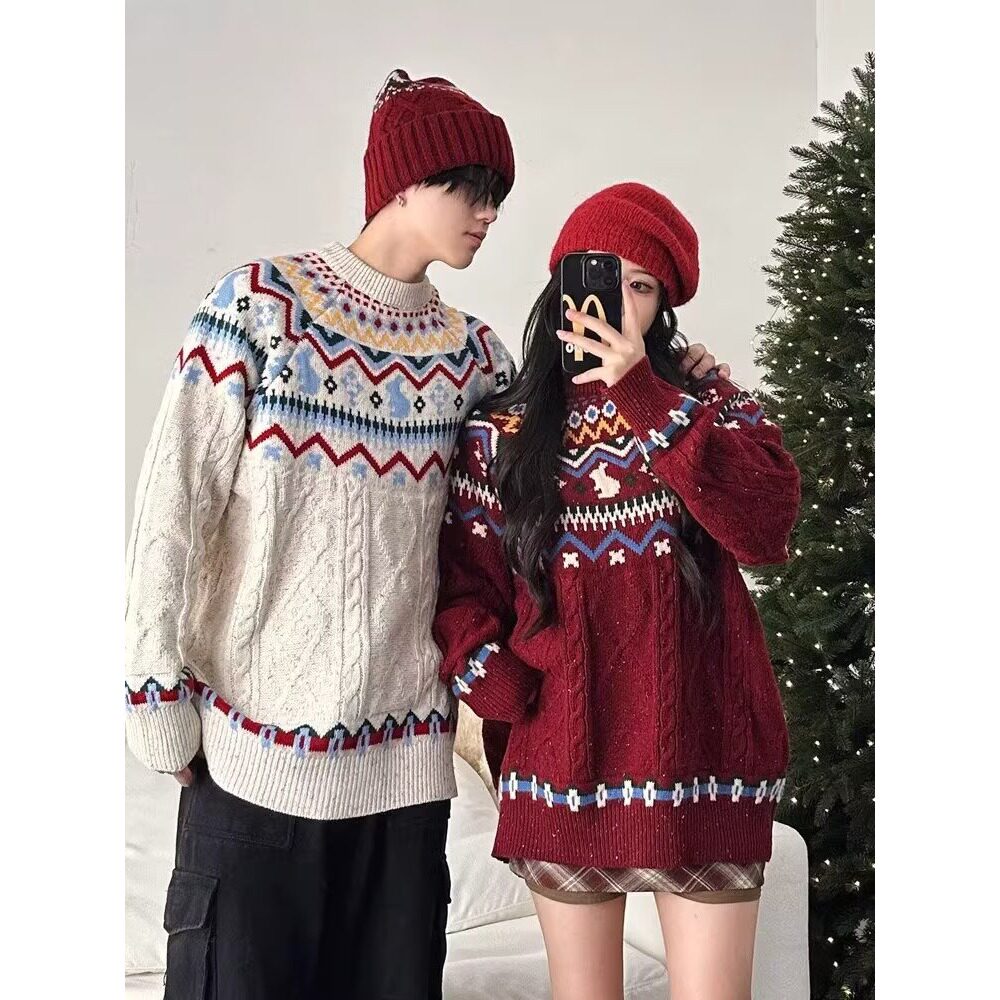 情侣装秋冬季懒惰风毛衣男女小众设计感圣诞过年2026新款高级针织