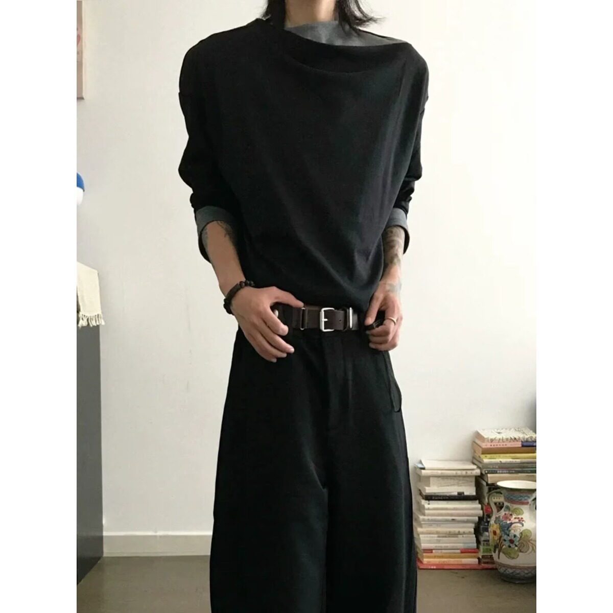 美式复古褶子宽松高腰长裤女生穿也好看情侣日潮