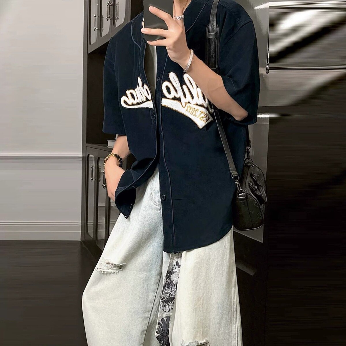 美式运动夏季开衫棒球服短袖男复古街头简约通勤休闲运动夹克衬衫