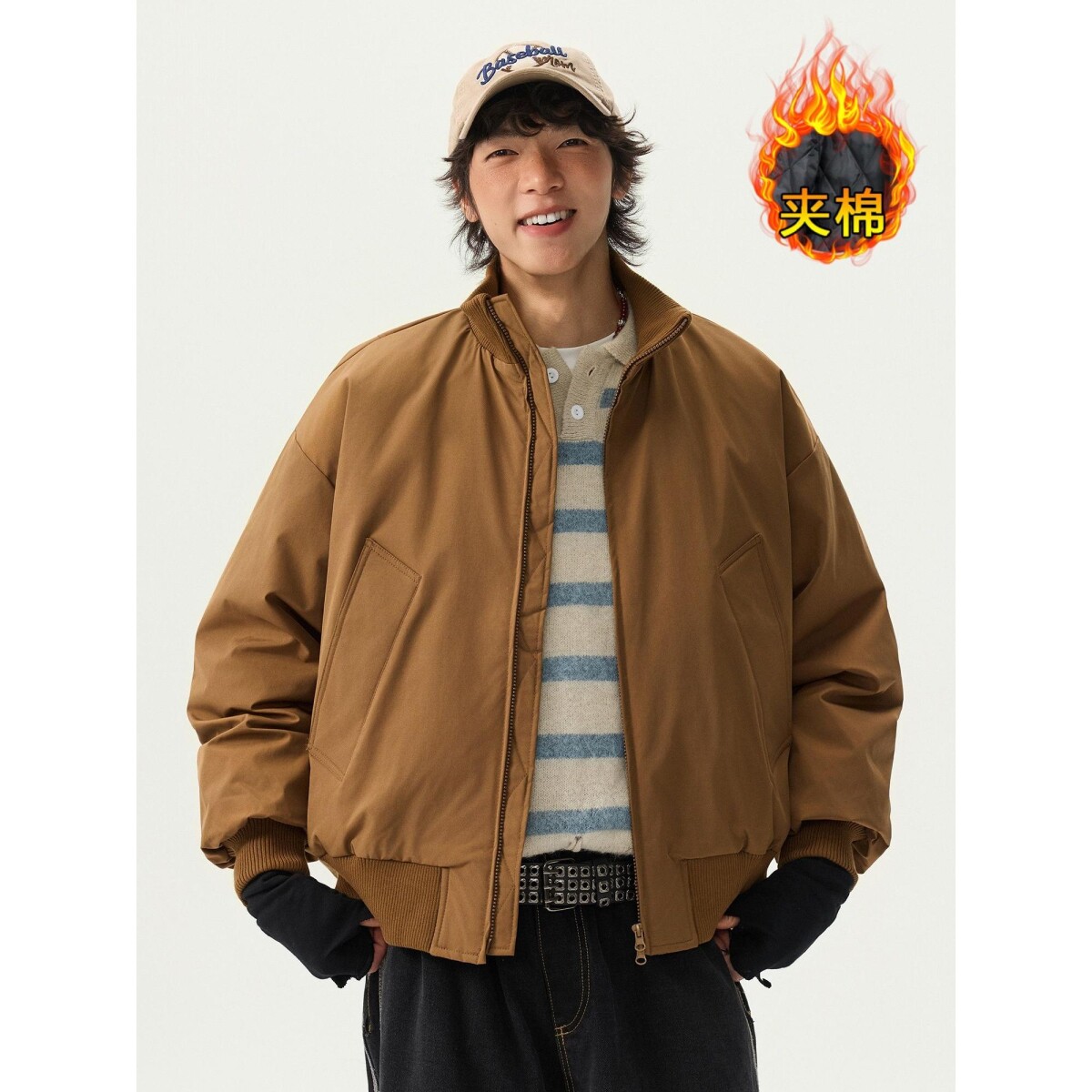 工装棉服男款冬季保暖美式立领外套飞行员夹克棉衣