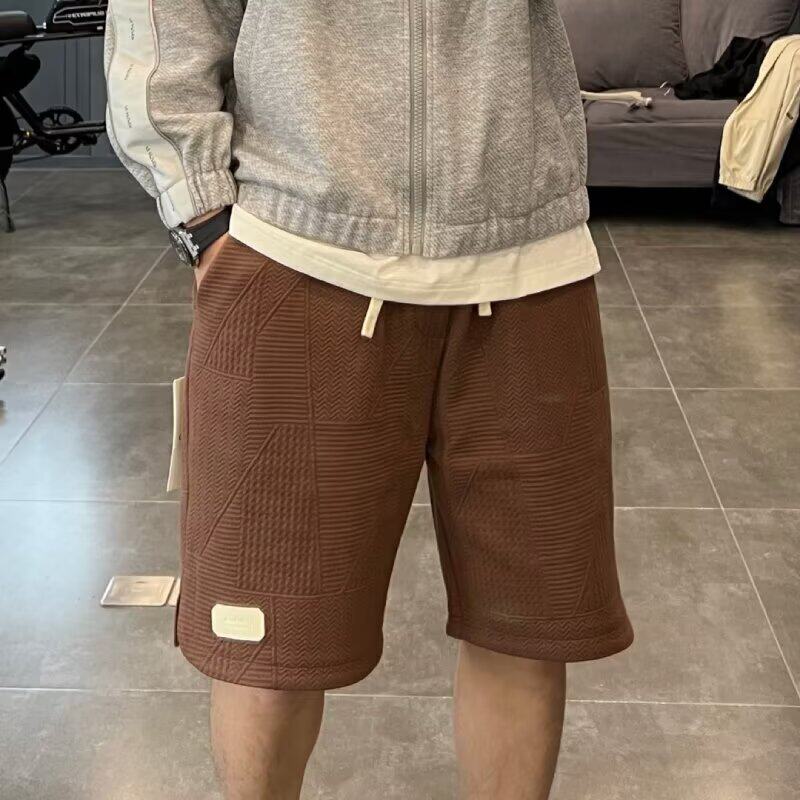 设计感提花白色短裤男