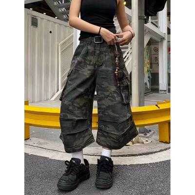 美式工装迷彩阔腿裤情侣宽松直筒多口袋设计感休闲长裤女