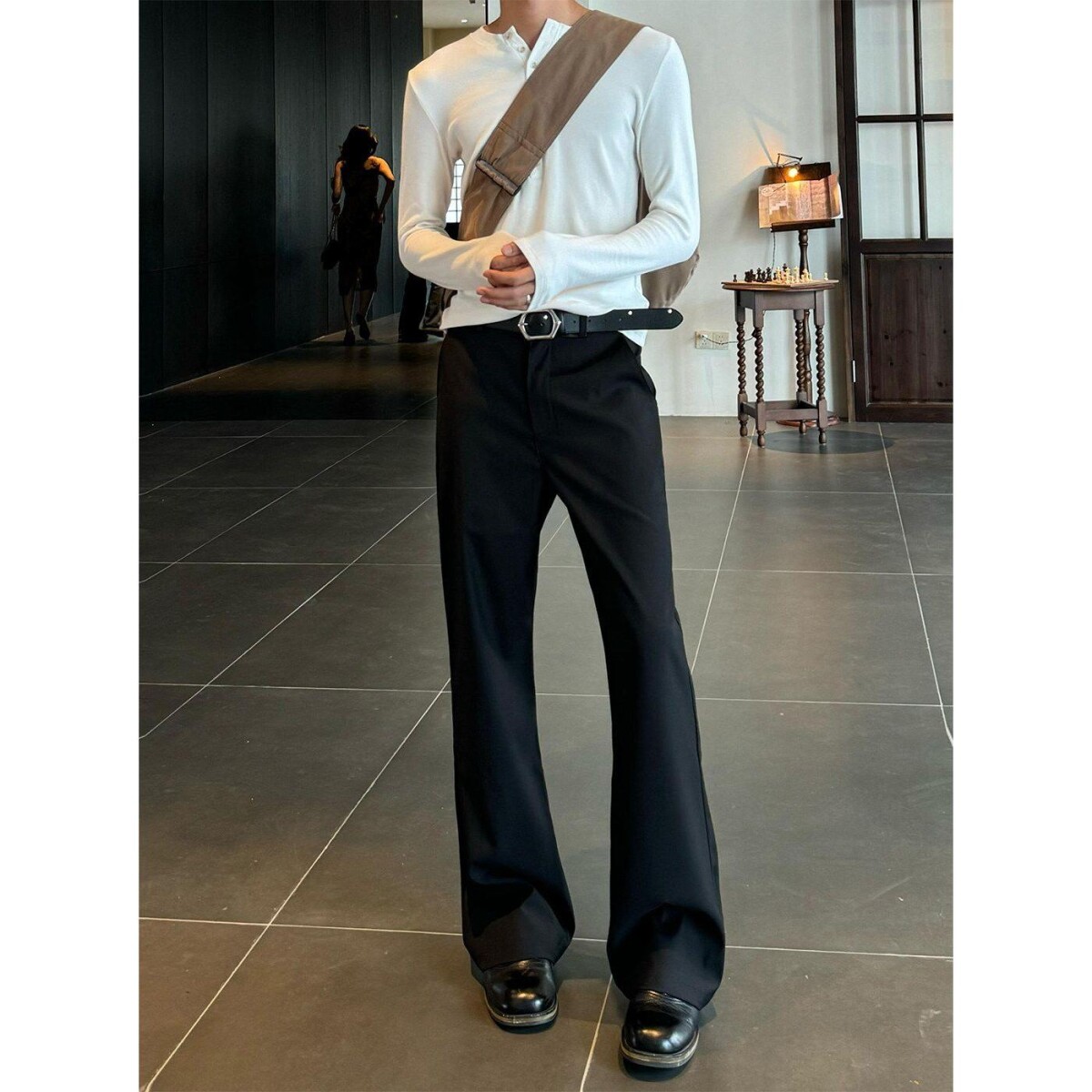 春秋新款微喇西裤显高西裤男高级感垂坠感休闲潮流百搭长裤