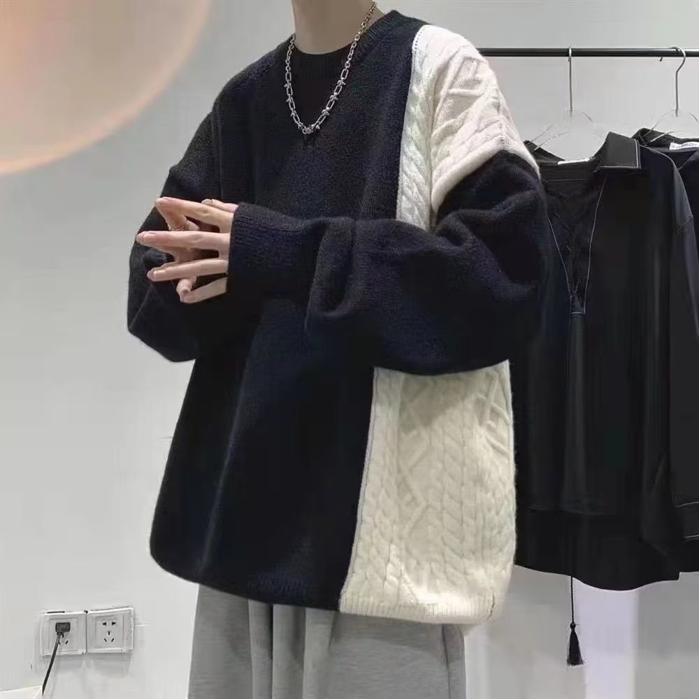 秋冬复古宽松重磅手工穿线马海毛针织大毛衣情侣男生设计感小众潮