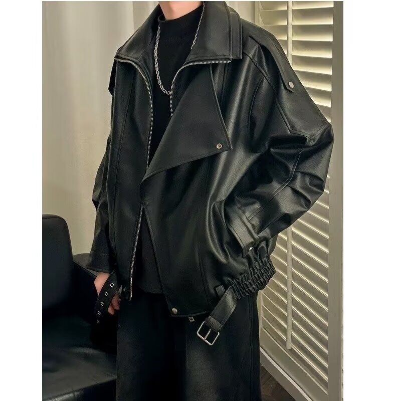 秋装重工艺PU皮衣机车男帅气拉风痞帅高级感轻熟风夹克短款外套潮