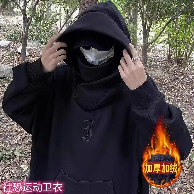 美式复古潮高领连帽卫衣堆堆领冲锋衣卫衣男重磅加厚冬款男女卫衣