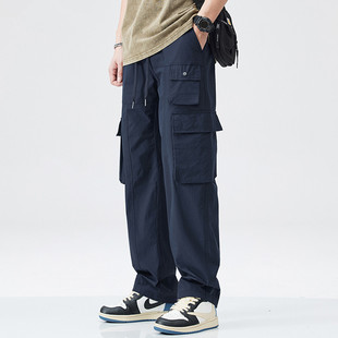 潮牌薄款户外系绳休闲裤男宽松直筒运动男士裤子多口袋工装裤男款