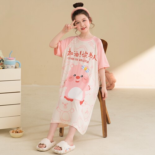 女童睡裙夏季冰丝loopy空调服大童露比儿童莫代尔睡裙薄款居家裙