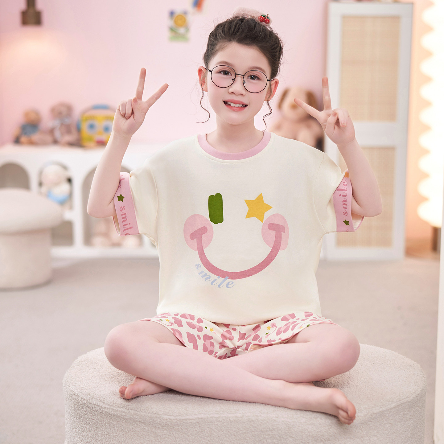 2026新款女童睡衣夏季薄款纯棉短袖套装女大童超好看公主风家居服