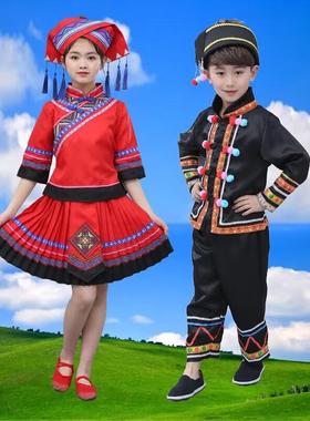 儿童男女童怒族演出服装少数民族传统合唱服舞蹈表演服套装仫佬族