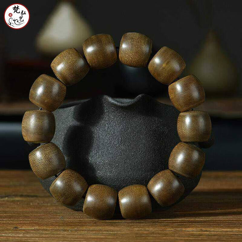 梵弘艺天然马泥涝老料熟结沉香木手串文玩桶珠男士款腰鼓珠15*16m