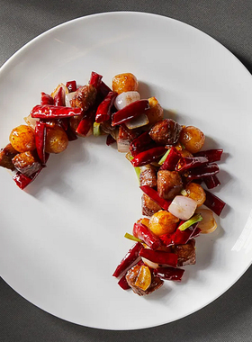 农家乐土菜馆炒菜浅盘圆形陶瓷纯白热菜后厨川菜盘子中式特色餐具