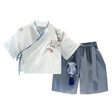 男童夏季汉服短袖套装古装新款男宝宝复古薄款棉麻两件套儿童唐装