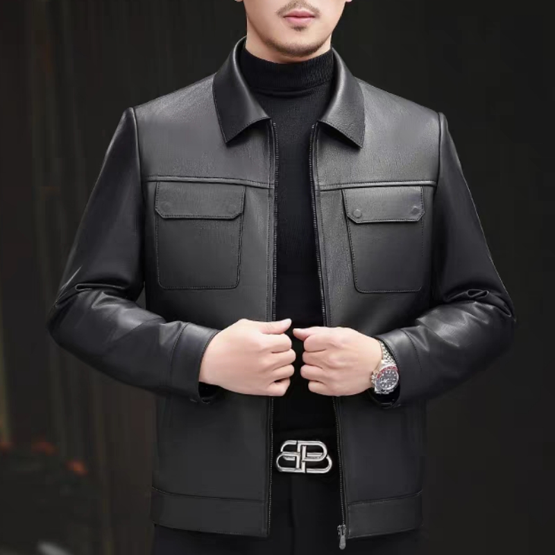 2025新款海宁春冬季真皮皮衣爆款羽绒服翻领夹克休闲时尚外套潮男